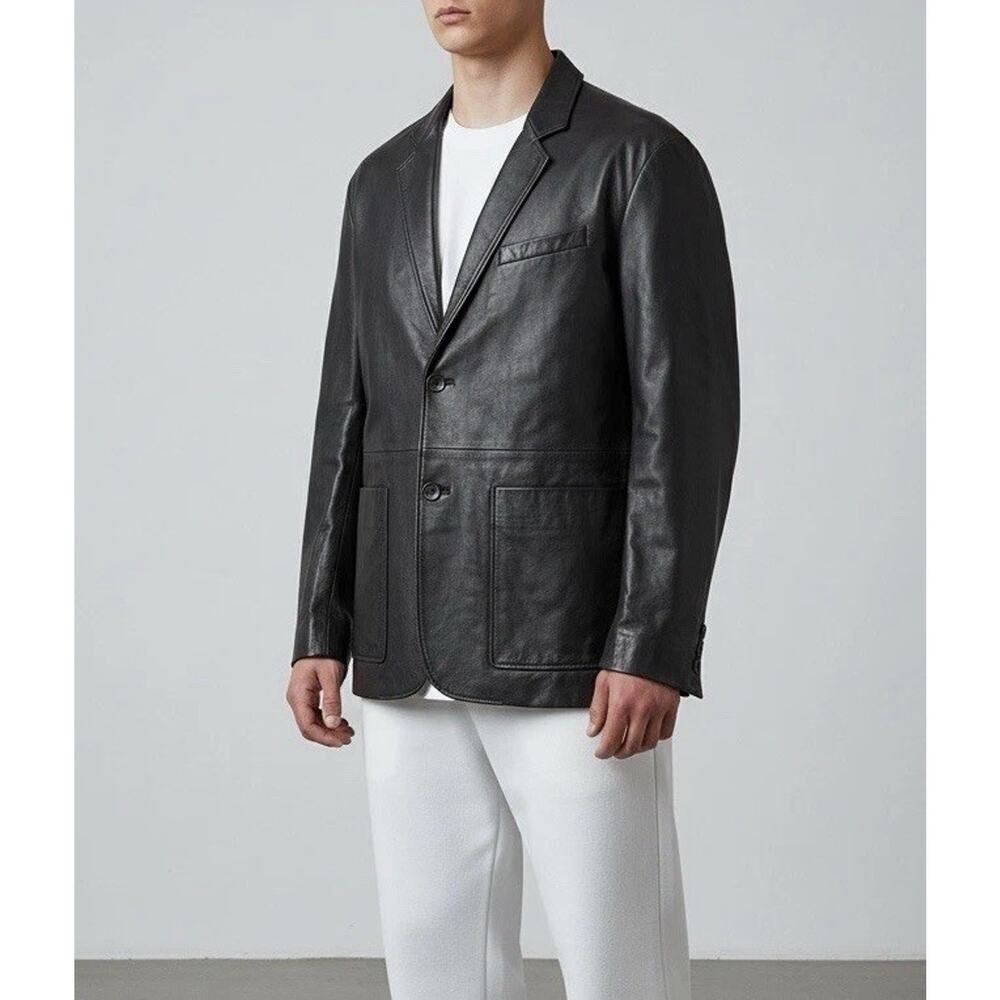 Rag & Bone Men’s Black Leather Jacket Blazer Size 40 Tailored Fit
